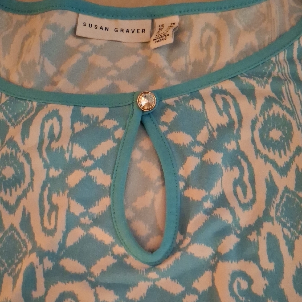 Susan Graver Blue Patterned Women's 3/4 Sleeve Top - Picture 10 of 10